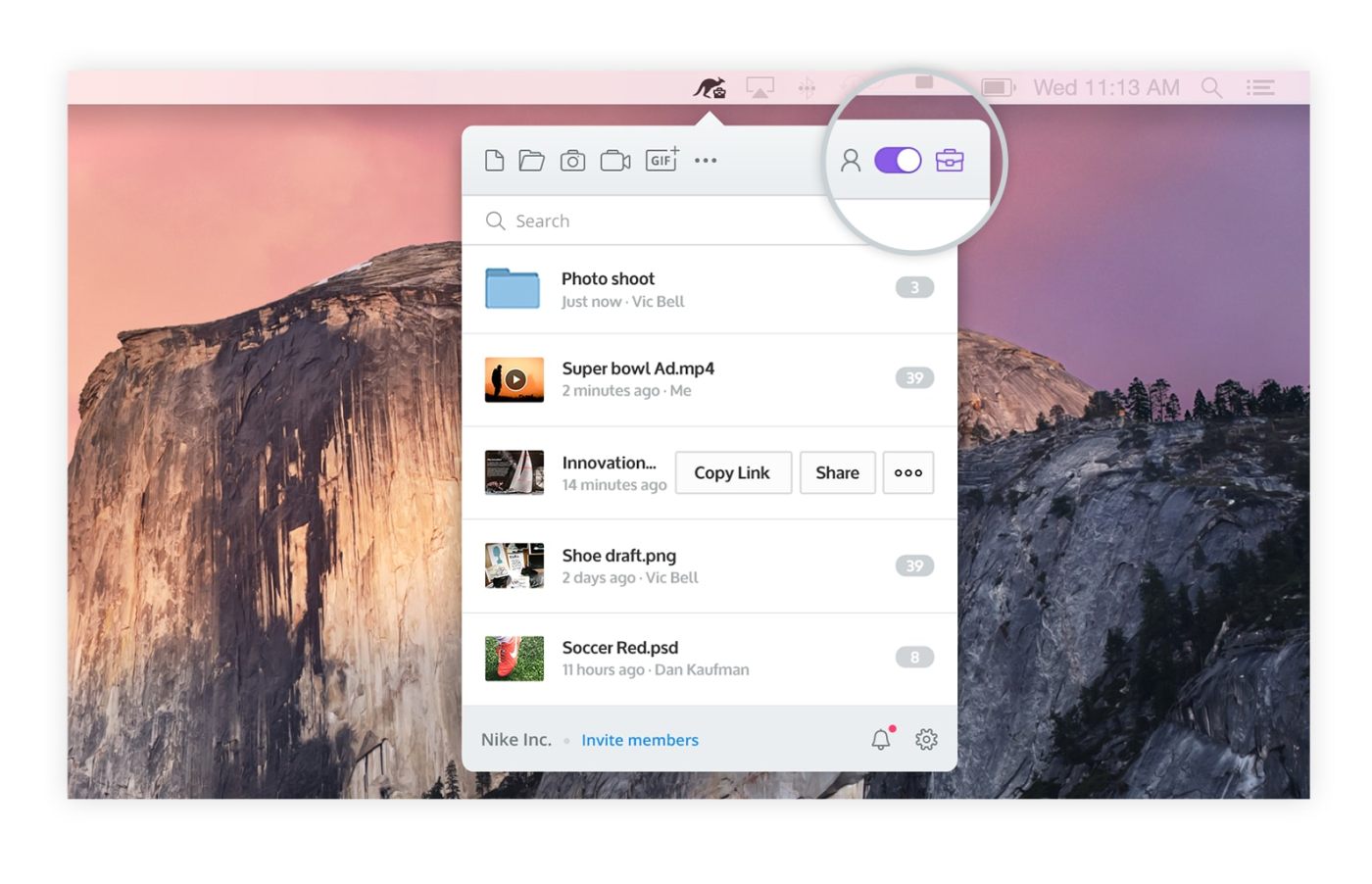 Jumpshare Business — Mac app dashboard